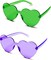4E's Novelty 2 Pack Heart Shaped Sunglasses for Women - Cute Green & Purple Heart Sunglasses for Parties, Festival & Valentines